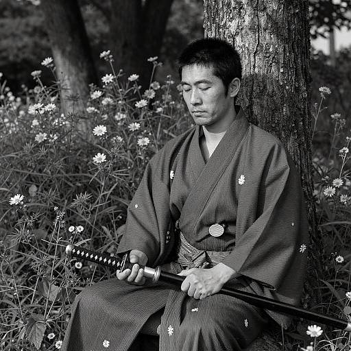 Serene Samurai in Nature's Embrace