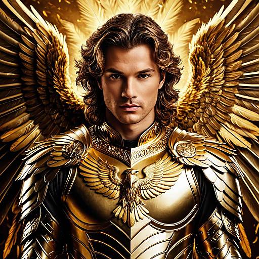 Regal Man in Ornate Golden Armor with Wings