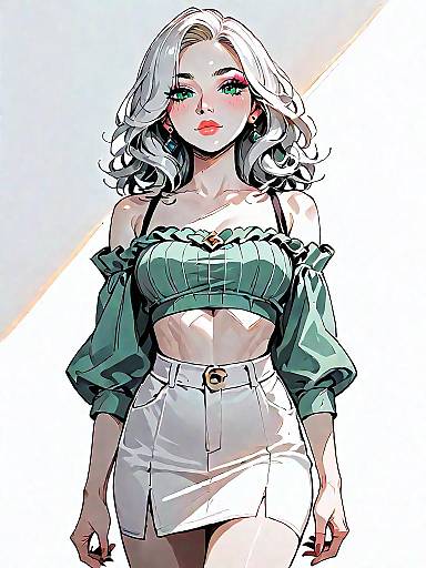 Stylish Woman in Emerald Green Crop Top and Skirt