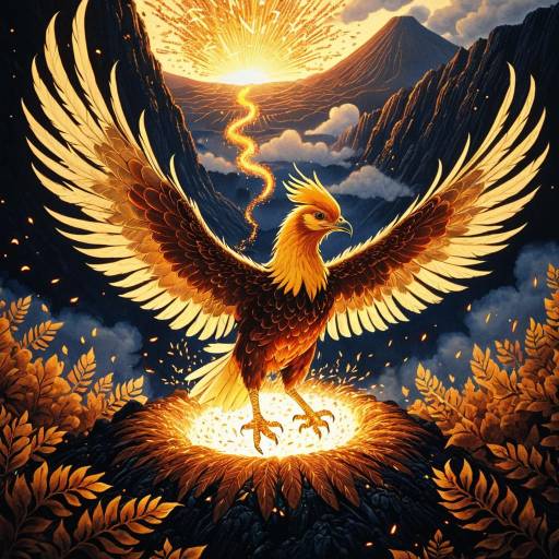 Glowing Phoenix Chick Soaring Over Volcanic Crater Glowing Phoenix Chick Soaring Over Volcanic Crater
