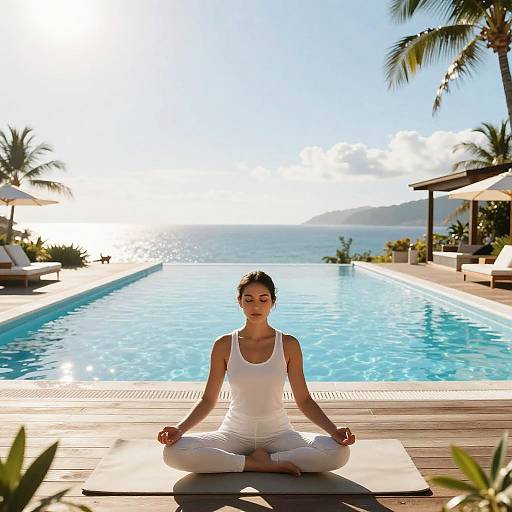 Photorealistic Yogi Meditating by Pool