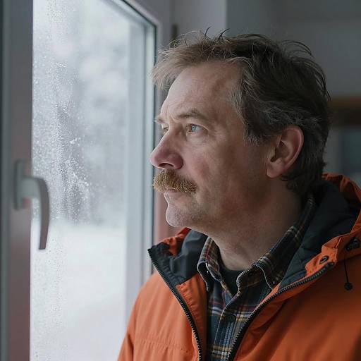 Pensive Man by Frosty Window