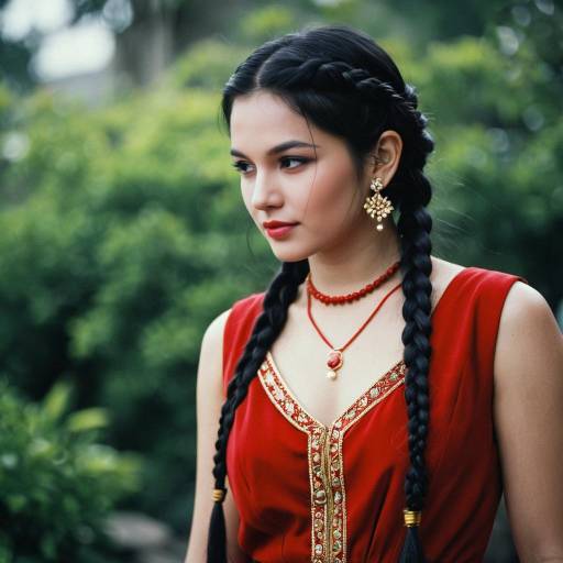 Elegant Girl in Red Jasmine Costume