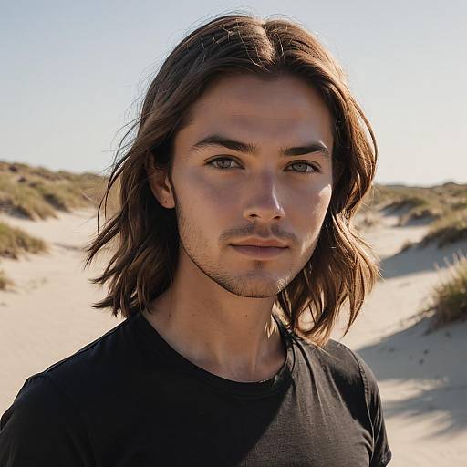 Portrait of Young Man with Chestnut Highlights on Beach