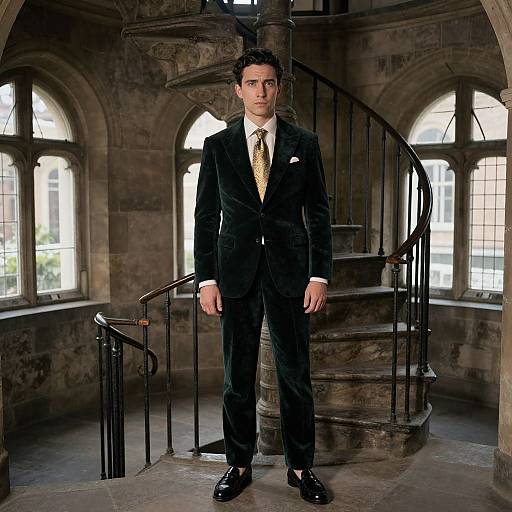 Man in Velvet Suit by Historic Building