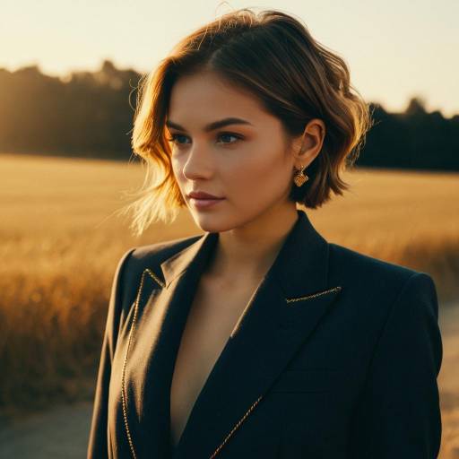 Woman with Mutton Chops Hairstyle in Tailored Suit