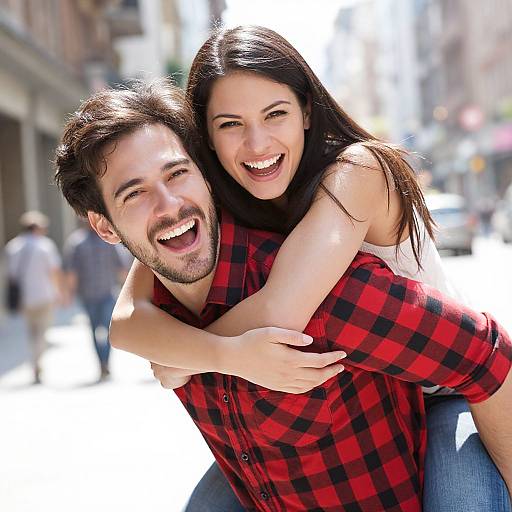 Joyful Urban Couple Embrace