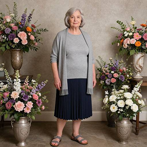 Wise Elderly Woman with Floral Decor