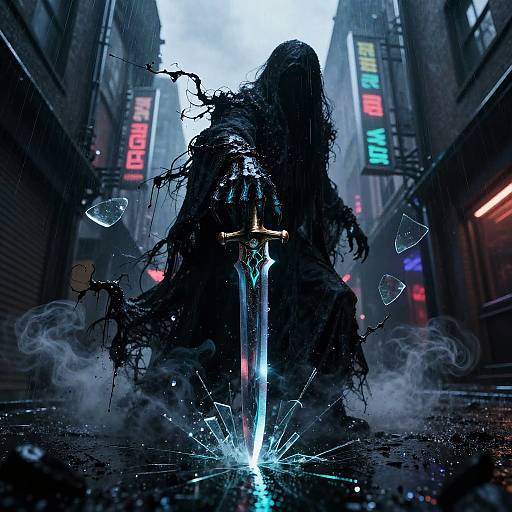 Obsidian Blade Wraith in Neon Alley