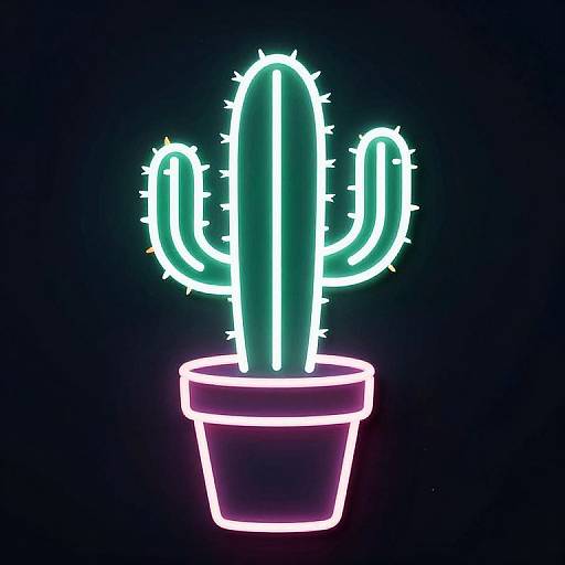Neon Cactus Outline with Pot