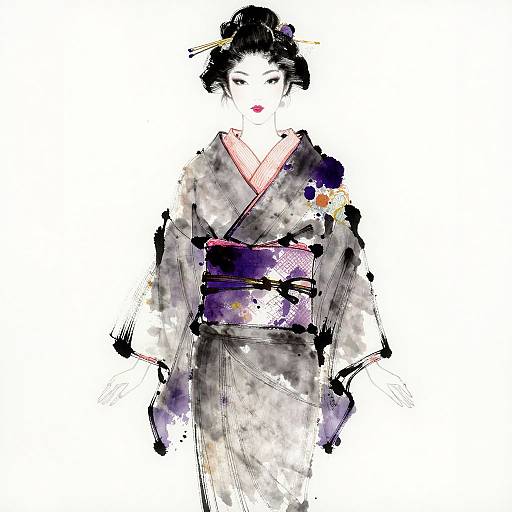 Minimalist Ink Painting of Elegant Kimono