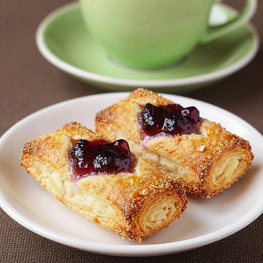 Pastries with Berry Jam and Green Teacup