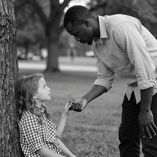 Man Holding Young Girl's Hand in Park