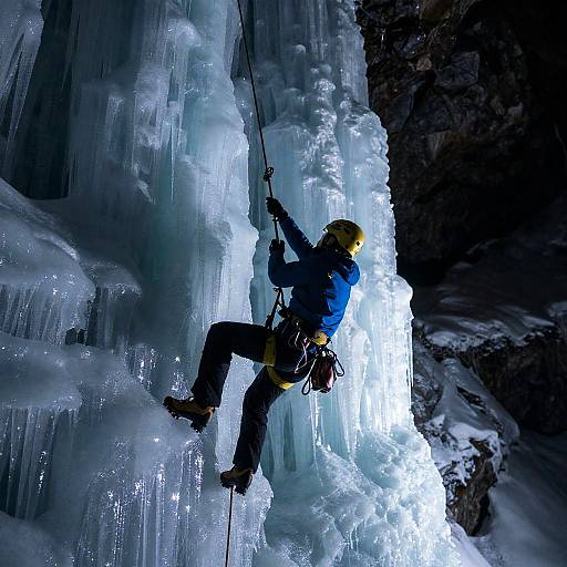 Veteran Spelunker Scaling Bioluminescent Ice Wall