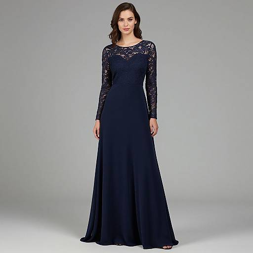 Elegant Long Sleeve Lace Chiffon Gown