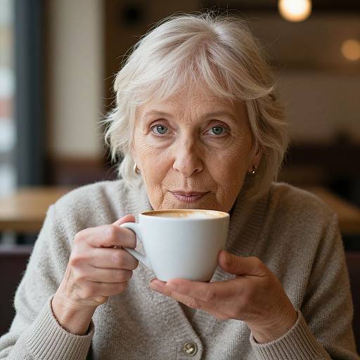 Elder Woman Savoring Warm Coffee