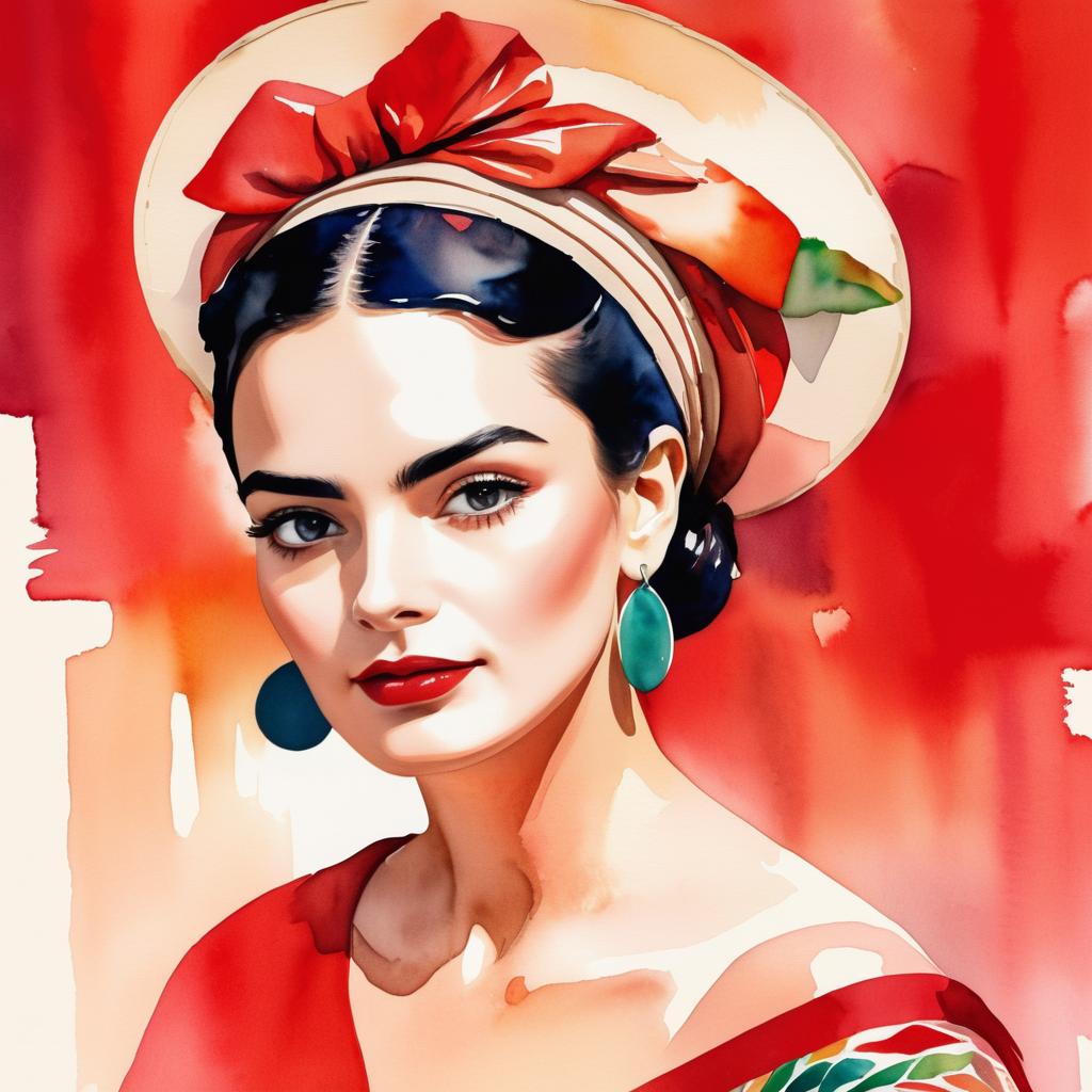 Vibrant Watercolor Portrait Inspired by Kahlo