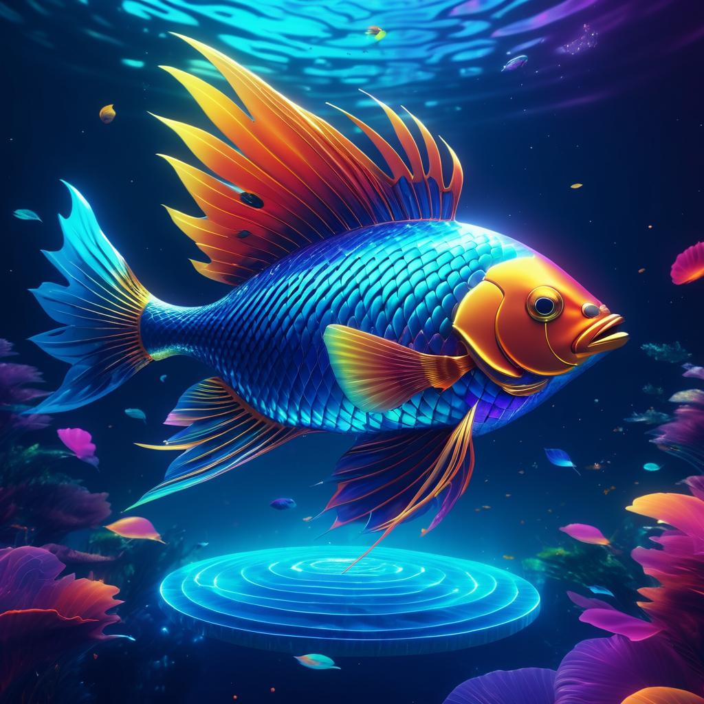 Vibrant Surreal Floating Fish Illustration