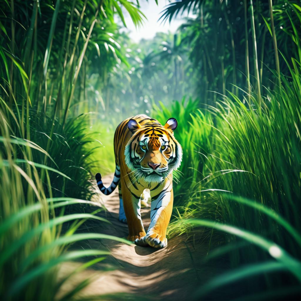 Fierce Tiger Stalking Through Jungle