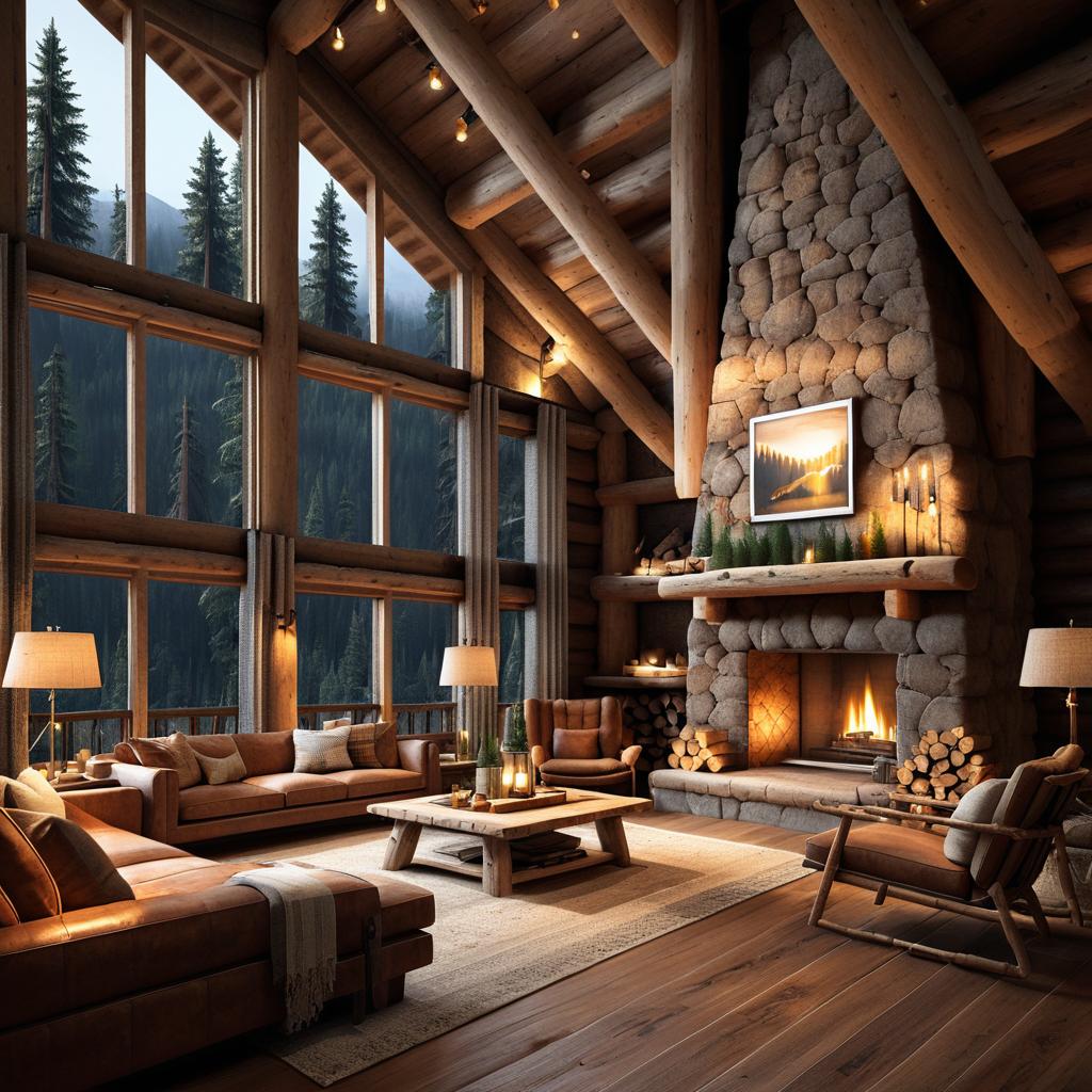 Cozy Rustic Mountain Cabin Living Room