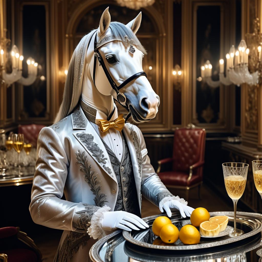 Elegant Anthropomorphic Horse in Fine Dining