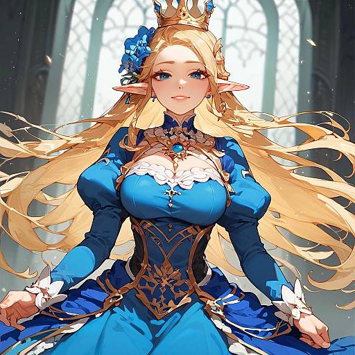 Blonde Princess in Flowing Blue Dress