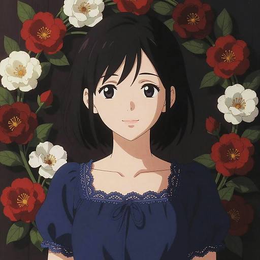 Serene Anime Woman with Floral Wreath
