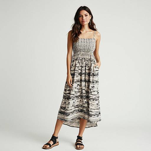 Minimalist Bohemian Woman in Smocked Dress