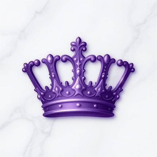 Digital illustration of a shiny, purple, ornate crown with intricate baroque-style detailing, set against a plain white background.