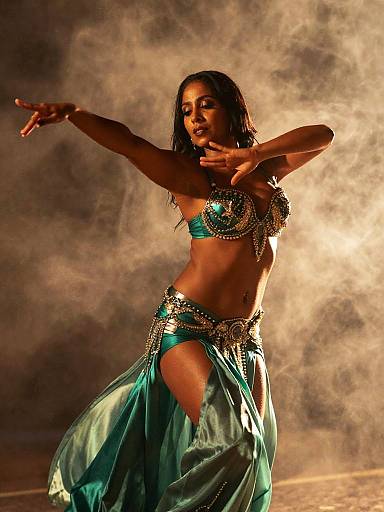 Belly Dancer in Emerald Green Costume
