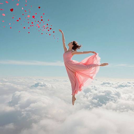 Woman in Flowing Pink Dress Soaring