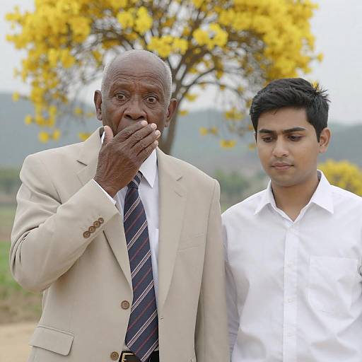 Surprised Encounter Under a Blooming Tree