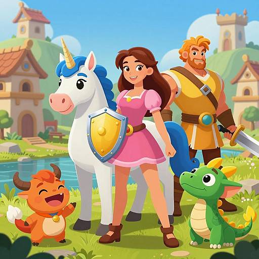 Vibrant Fantasy Scene with Colorful Characters