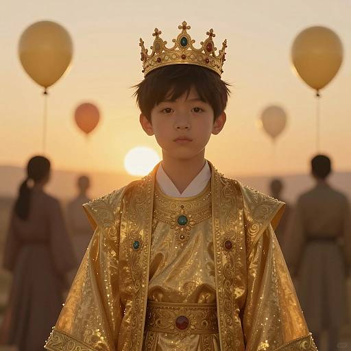 Golden Robed Boy Against Glowing Sunset