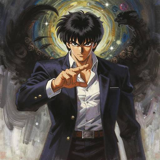 Stylized Anime Man with Mystical Background