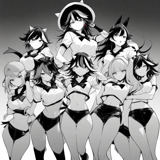 Greyscale Group of Six Girls