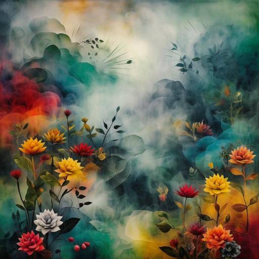 Abstract Floral Nostalgia with Foggy Textures