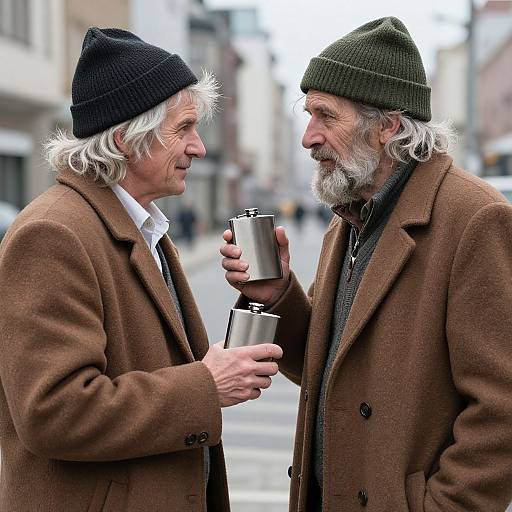 Photorealistic Side View of Two Homeless Men