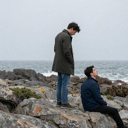 Two Men on a Rocky Coastline
