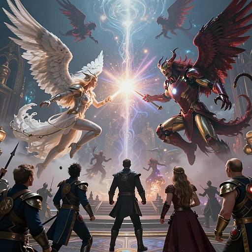 Epic Battle Between Angel and Demon in Fantasy Realm