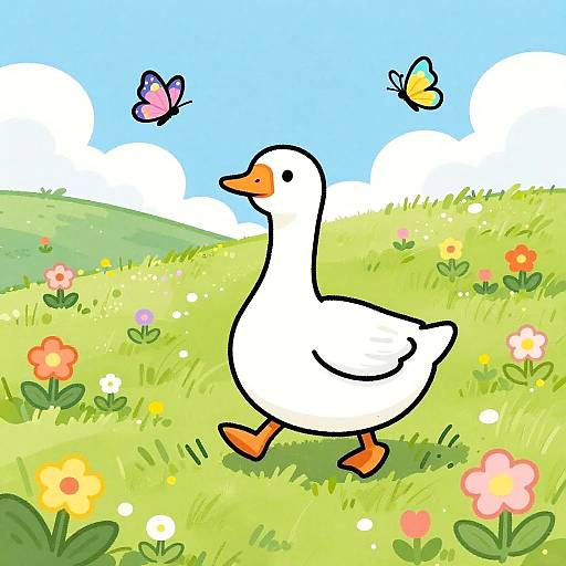 Whimsical Carton Agoose in Meadow