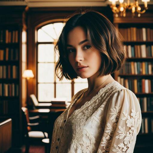 Elegant Bob Hairstyle in Cozy Library