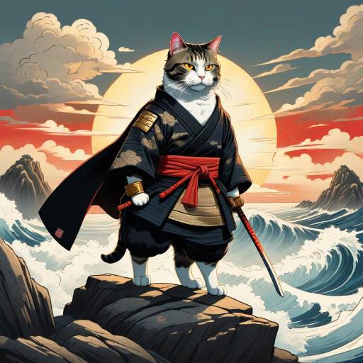 Samurai Cat in Traditional Kimono