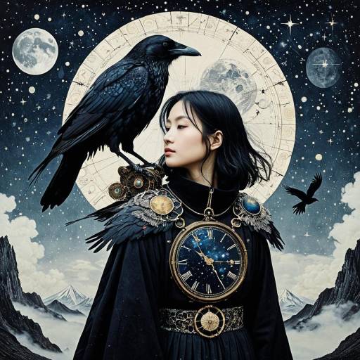 Celestial Wanderer with Raven and Clock