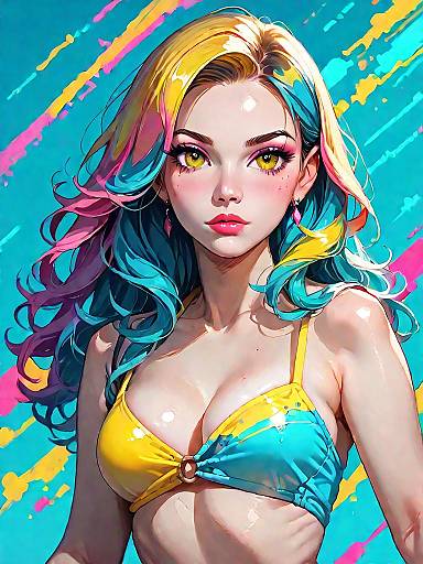 Colorful Girl in Neon Bikini