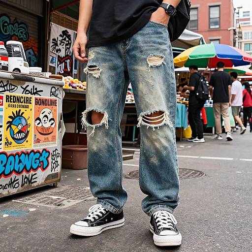 Urban Streetwear Distressed Jeans Style