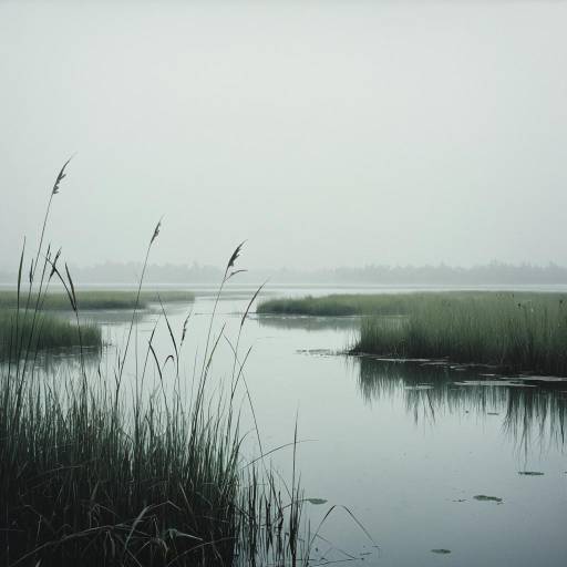 Serene Minimalist Wetlands in Mist