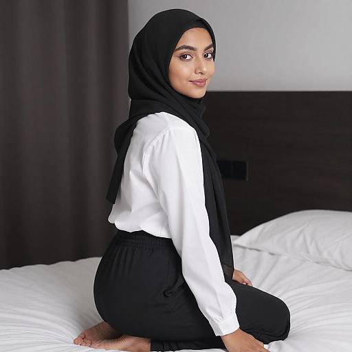 Young Woman in Hijab on Bed