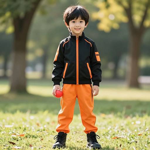 Confident Boy in Vibrant Park Outfit