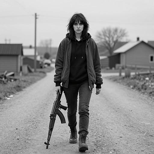 Moody Portrait of a Woman with AK-47